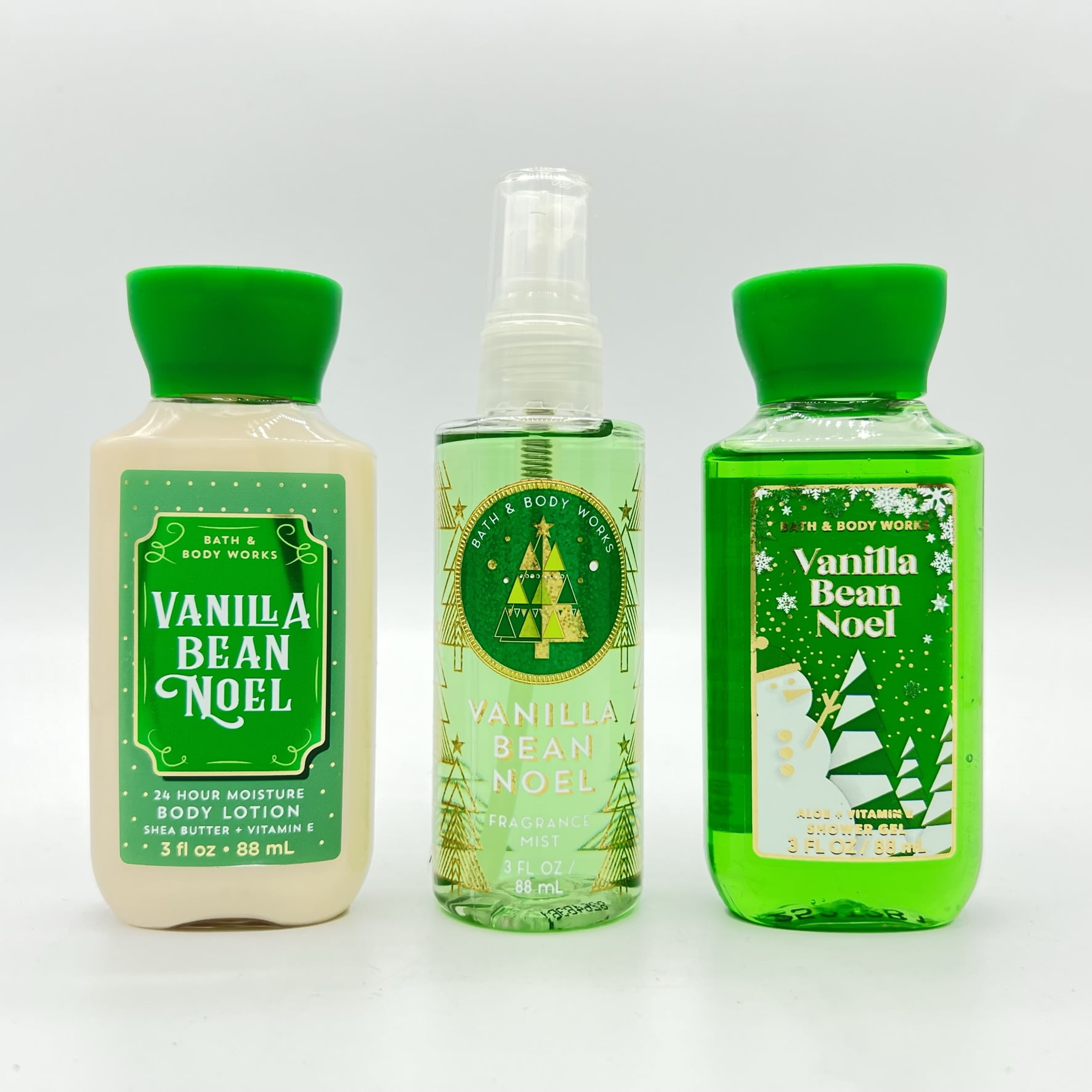 Bath and Body Works Vanilla Bean Noel Travel Size Shower Gel, Fragrance Mist and Body Lotion 3-Piece Bundle