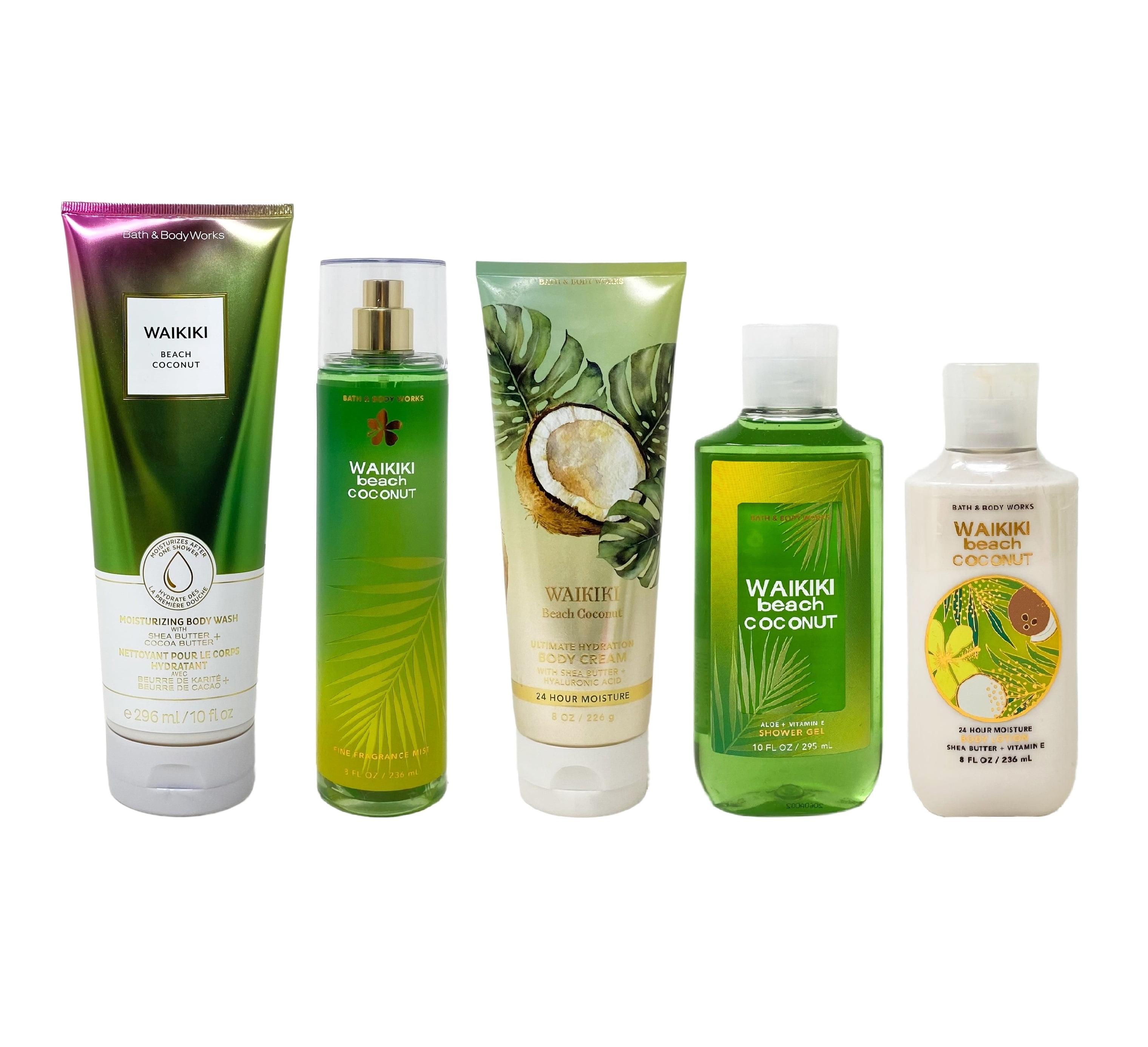 Bath and Body Works Waikiki Beach Coconut Complete Self Care Set Body Wash Fragrance Mist