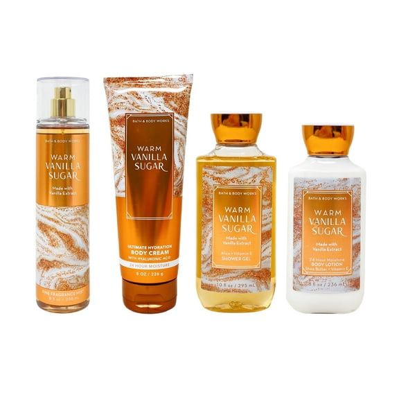 Bath and Body Works Warm Vanilla Sugar Deluxe Gift Set - Fragrance Mist - Body Cream - Shower Gel - Body Lotion - Full Size