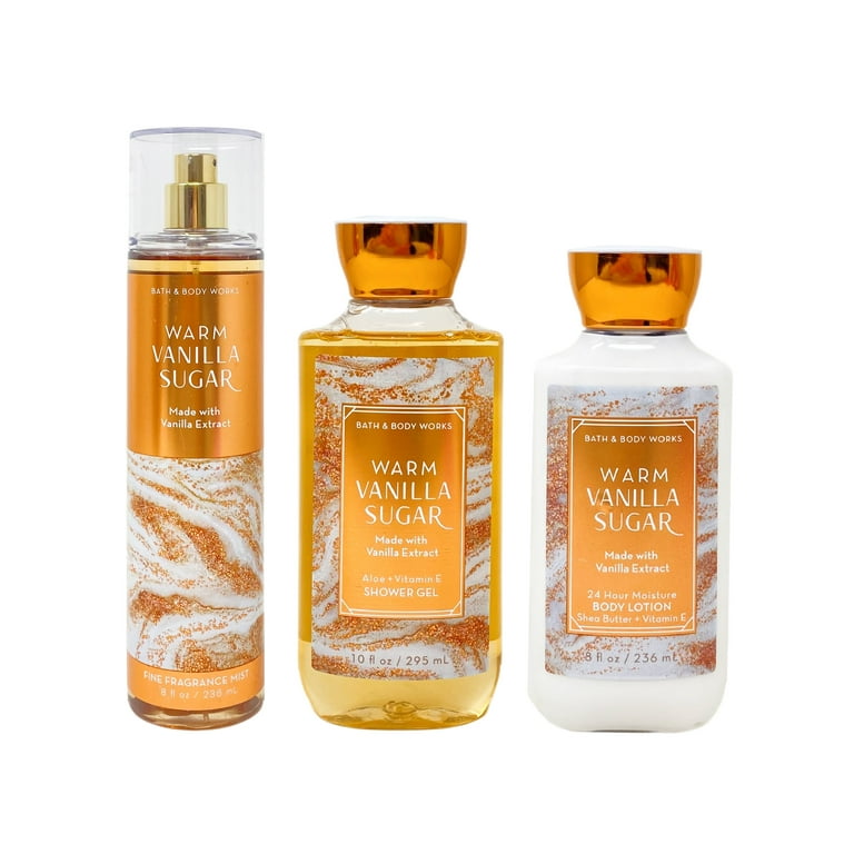 Bath and Body Works Warm Vanilla Sugar Trio Gift Set - Fragrance Mist -  Lotion - Shower Gel - Full Size