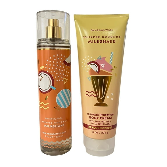 Bath and Body Works Whipped Coconut Milkshake Fragrance Mist & Body Cream Set 8 fl oz