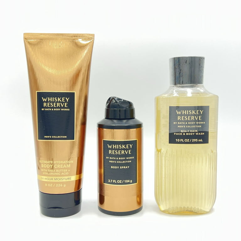 Bath and Body Works Whiskey Reserve Men's Body Cream, Body Spray and Shower  Gel 3-Piece Bundle 