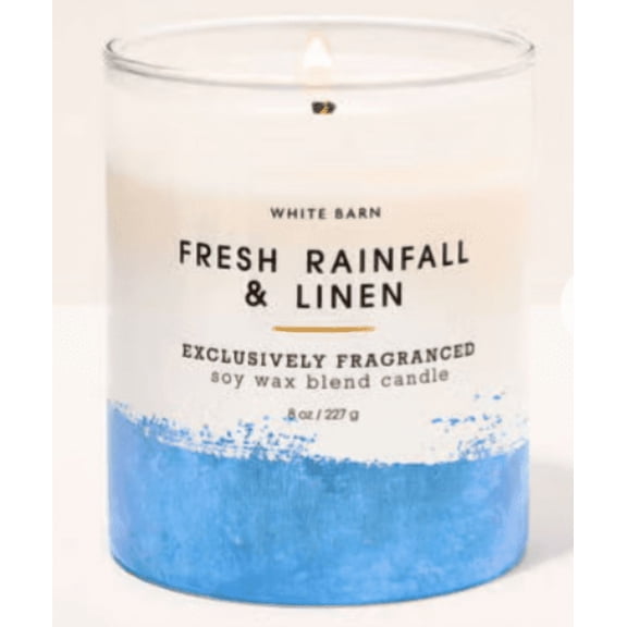 Bath and Body Works White Barn 8 Ounce Fresh Rainfall & Linen Scented Single Wick Candle