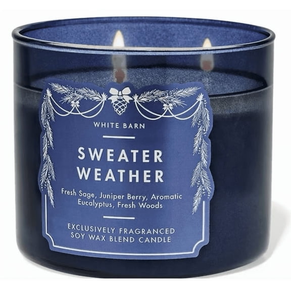 Bath and Body Works White Barn Sweater Weather Scented 3-Wick Candle, Soy Wax Blend