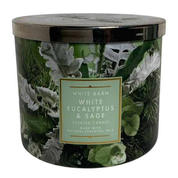 Bath and Body Works White Eucalyptus & Sage (White Barn) 3-Wick Scented Candle (14.5 OZ / 411 G)