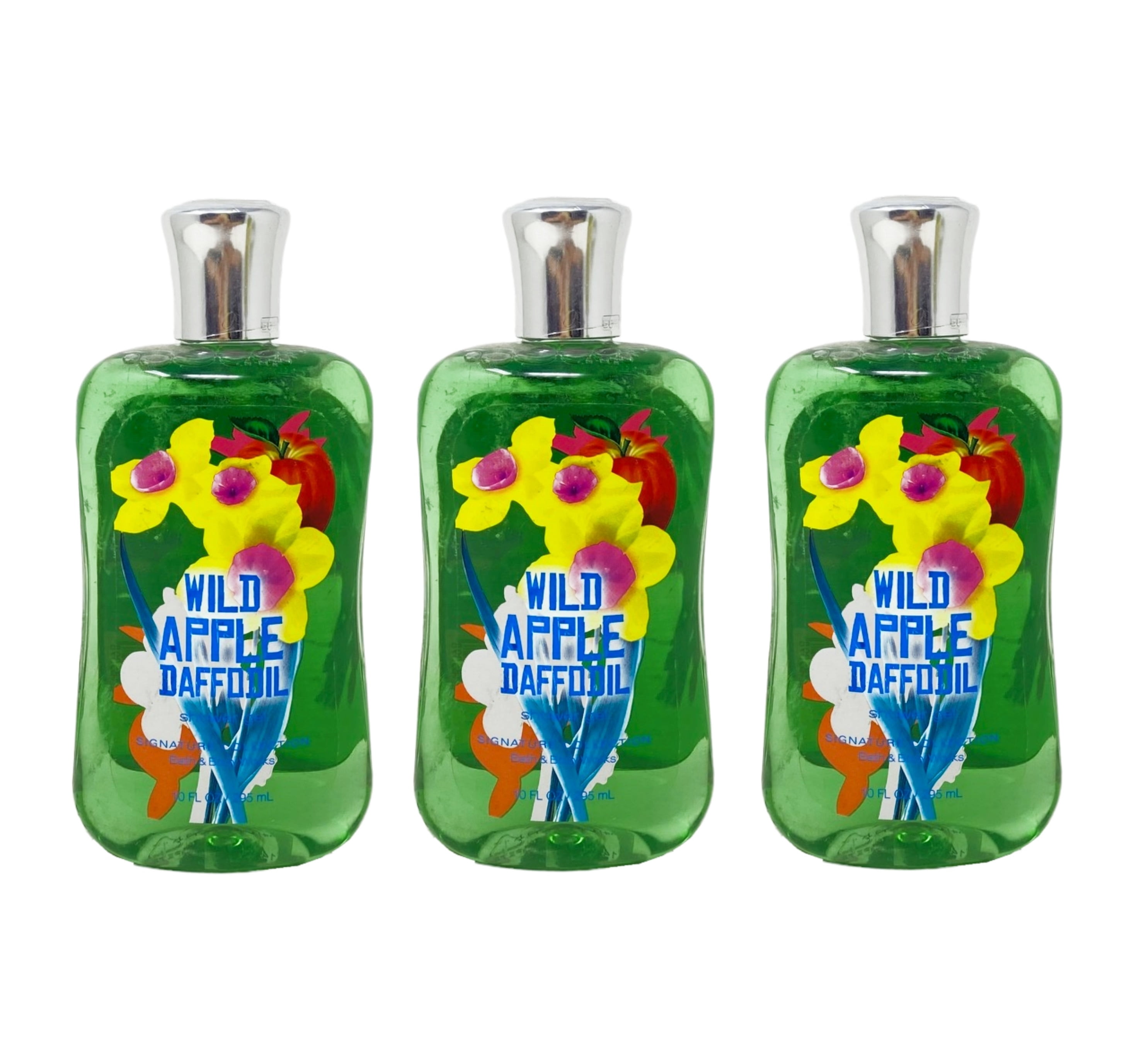 Bath and Body Works Wild Apple Daffodil Signature Collection Shower Gel 3 Piece Value Set - 10 fl oz / 295 mL each