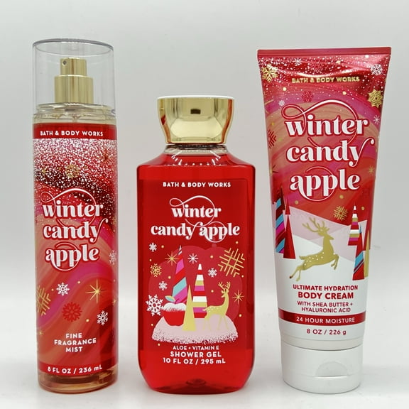 Bath and Body Works Winter Candy Apple 8oz Fine Fragrance Mist, 10oz Shower Gel and 8oz Body Cream 3-Piece Bundle