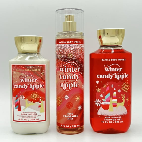 Bath and Body Works Winter Candy Apple Body Lotion, Fine Fragrance Mist and Shower Gel 3-Piece Bundle