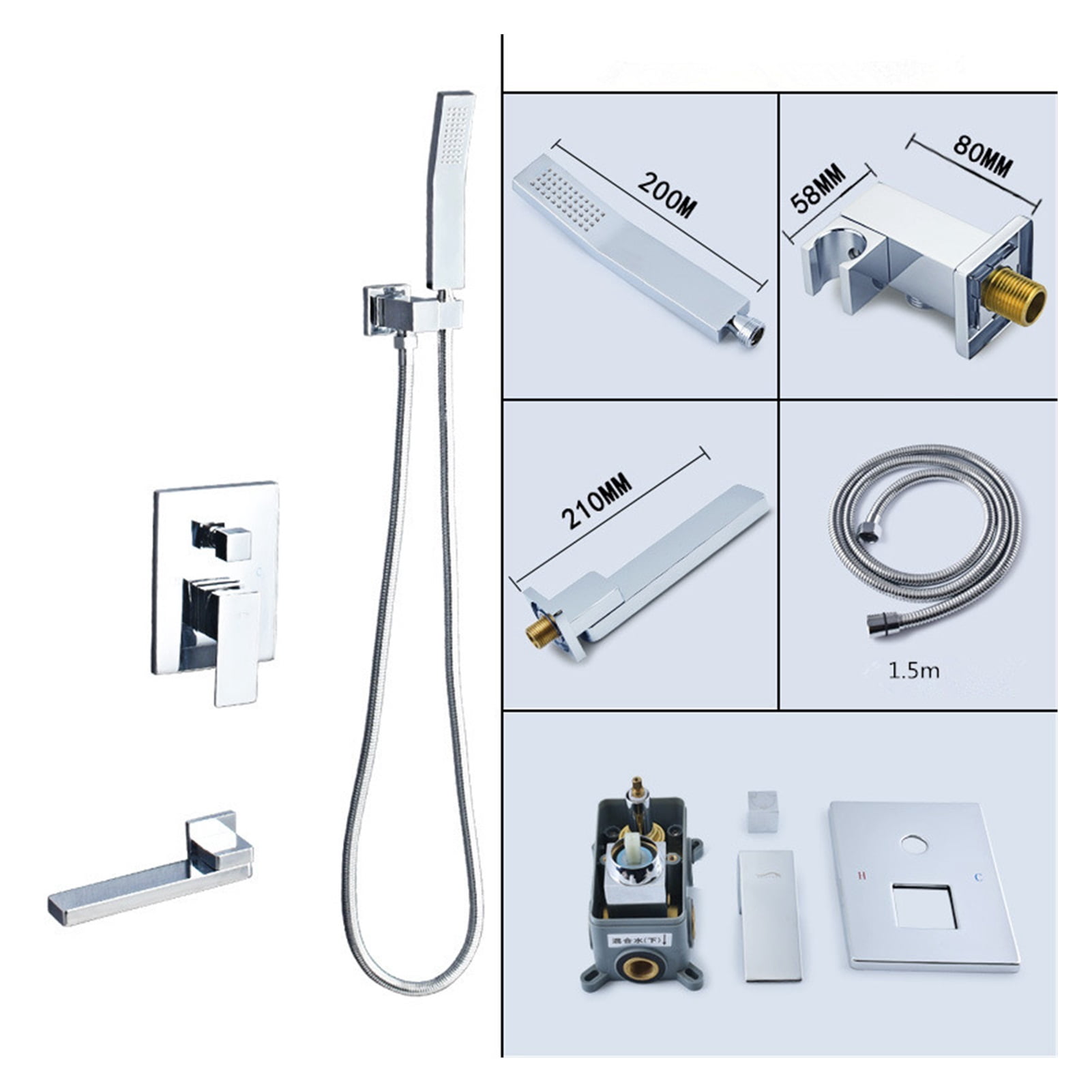 Bath and Shower Faucet Black Bathroom Bathtub Mixer Tap Hot Cold Bath ...