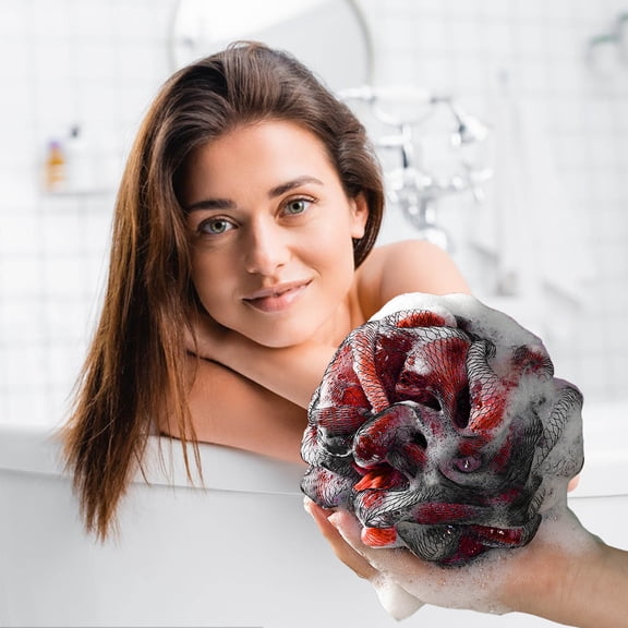 Bath flower sponge Shower Puff Ball Bath Flower Shower Sponge - Extra Soft Exfoliating Bath Puff with Hanging Loop, 4.7x4.7 Inch Non-Scratch Body Scrubber Red