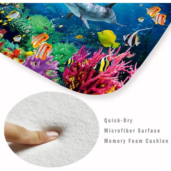 Bath mats in Bathroom and Kitchen Sponge Foam Carpet absorbs Soft (71 x 24 inches), Flange mats in Bedside and Living Room are Non Slip and Bright 3D Printing ( Underwater World)