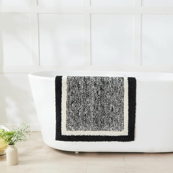 Bath mats for Bathroom Non Slip, Fluffy Absorbent Microfiber Bath mat Washable, Aesthetic Bathroom Rugs, Long Jet Black Bath mat, Jet Black, 47" x 24"