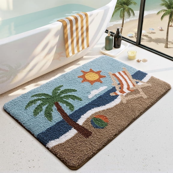 Bath mats for Bathroom, Non Slip Absorbent Soft Beach Bath Mat, Washable Low Profile Bathroom Rug, Ideal for Shower, Tub, 24"x36"