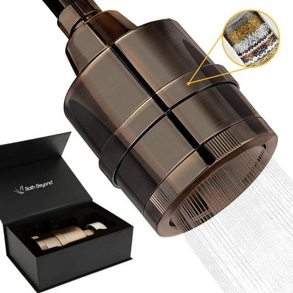 BathBeyond Shower Filter Head 2-in-1 Vitamin C 15 Stage High Output Water Filter With cartridge for Hard Water - Removes Chlorine Fluoride and Improves The Condition of Your Skin, Hair (Bron