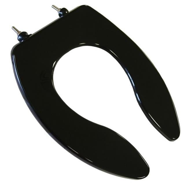 BathDecor Extra Heavy Duty Commercial Quality Elongated Toilet Seat Open Front without a Cover and Stainless Steel Hinge Post, Extra Large Thigh Pads - Stops at 11 degrees past 90 degrees and , Black