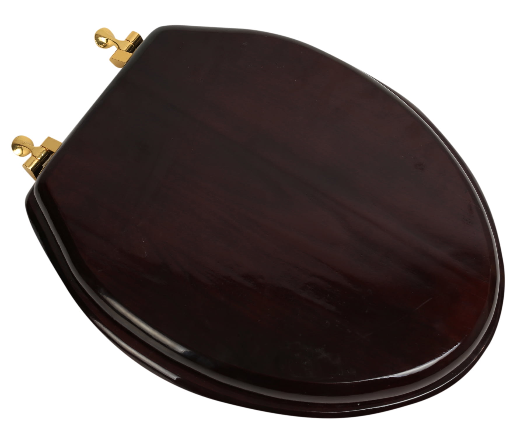 Solid Mahogany Round Toilet Seat with Polished Brass Hinges