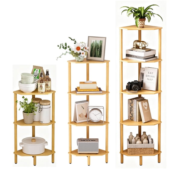 BathWay 5-Tier Bamboo Corner Shelf, 54" Tall Narrow Bookcase. Multi-Purpose Standing Shelf Organizer: Plant Stand, Shower Caddy, Display Rack. Ideal for Bedroom, Living Room, Kitchen, Home Office.