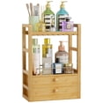 thumbnail image 1 of BathWay Bamboo Bathroom Countertop Organizer, 2-Tier Makeup Organizer with 2 Drawers, Vanity Organizer Storage Coffee Matcha Station, Compact Shelf for Bathroom Kitchen Office, Black, 1 of 8