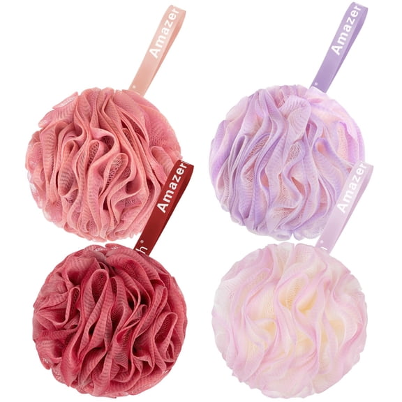 BathWay Loofah Sponge 75g/Piece, Exfoliating Bath Sponge Body Scrubber - Loofa Set of 4 - SunsetBerry Colors, Large