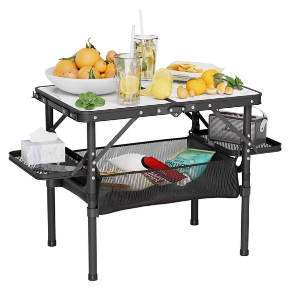 BathWay Small Camp Table 2ft, Folding Camping Table Portable with Storage Bag & Side Racks, Picnic & Beach Table, Car Camping Essentials, Aluminum Light & Solid