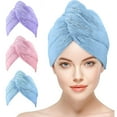 thumbnail image 1 of BathWe Ultra Plush Microfiber Hair Towel Wrap for Women, 3 Pack Ultra Absorbent Twist Hair Turban Drying Cap Hair Wrap, for Drying Curly, Long & Thick Hair Pink and Light Blue, 1 of 7