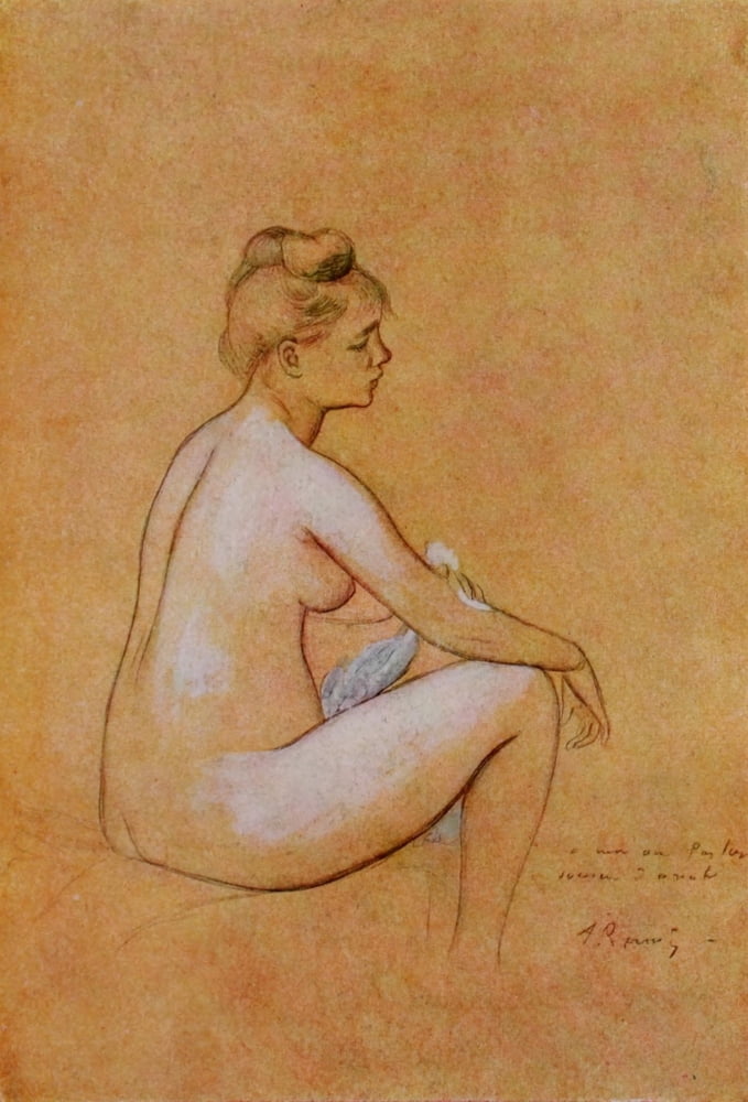 Bather seated Canvas Art - Pierre-Auguste Renoir (24 x 36)