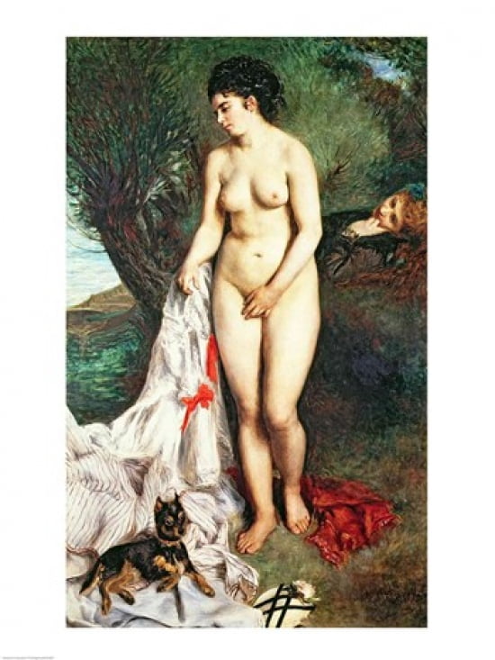 Bather with a Griffon dog 1870 Canvas Art - Pierre-Auguste Renoir (18 x 24)