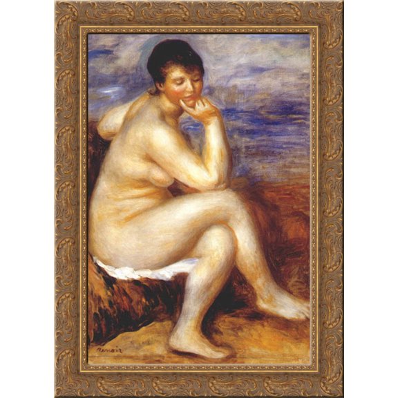 Bather with a rock 20x24 Gold Ornate Wood Framed Canvas Art by Renoir, Pierre Auguste