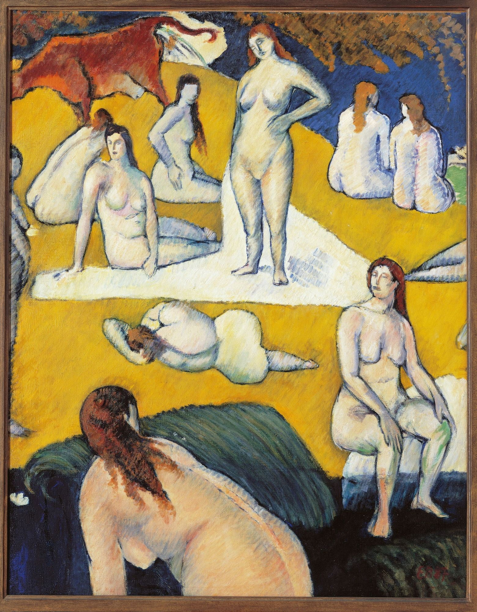 Bathers With Red Cow Canvas Art - (24 x 36)