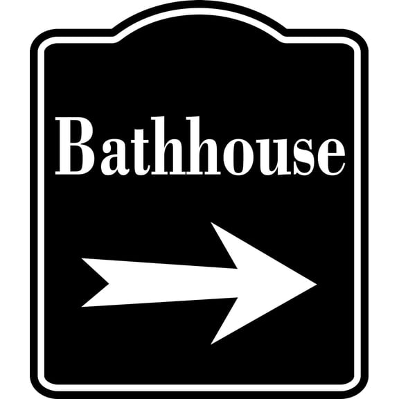 Bathhouse Right Arrow BLACK Aluminum Composite Sign, 8.5"x10"