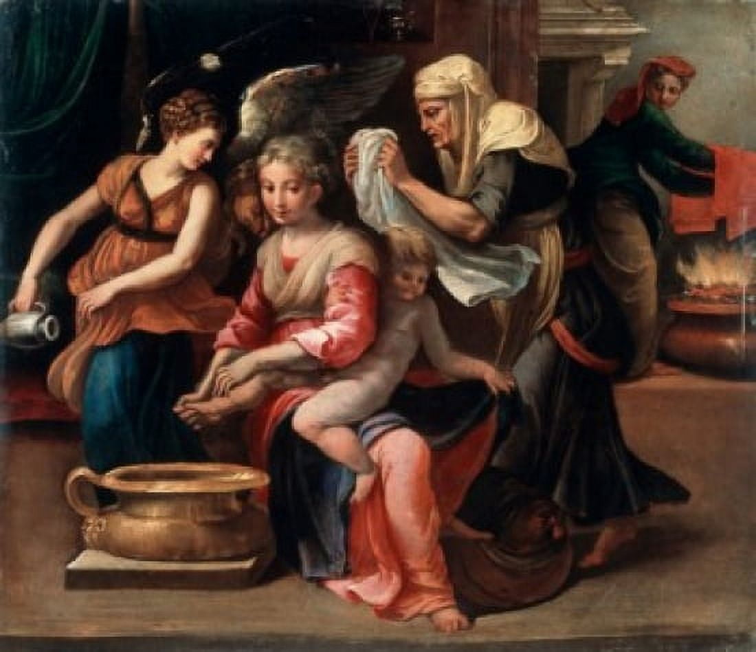 Bathing of a Baby 16th Century Francesco Parmigianino (1503-1540 Italian) Ciurlionis State Art Museum Lithuania Canvas Art - Francesco Parmigianino (18 x 24)