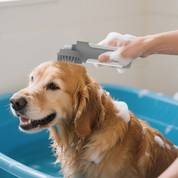 Pet Bathing Brush for Cats Dogs Gentle Deshedding Massaging Grooming Tool with Ergonomic Handle Indoor Use Silicone Scrubber