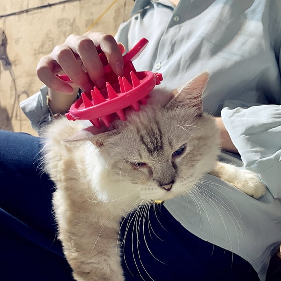 Bathing Brushes - Cat Dog Massage Gel Scratcher for Licking and Grooming Bath Accessory for Small Dogs and Cats, 8x7.5x3 cm, Pink