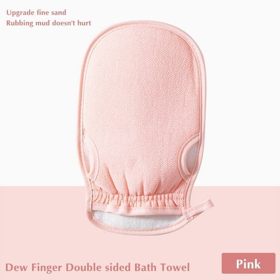 Bathing Exfoliating Shower Gloves,Thick Double-Layer Back Rubbing Mitts for Mud Ash Removal,Gentle Skin Exfoliation Promoting Circulation Healing,Reusable Spa Gloves for Home Shower Bathhouse-Pink