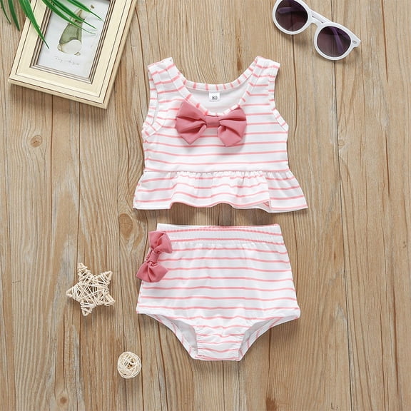 Bathing Set Toddler Swimsuit Suit Bikini Kids Girl Bow Swimwear 2pc Baby Striped Girls Swimwear Bathing Suit for Girls Size 12-18 Months