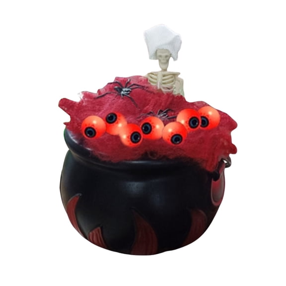 Bathing Skeleton Set 5.7 x 3.94 Inch with Plastic Cauldron and LED String Lights, Halloween Tabletop Decor with Eyeball and Spider Web for Party Display, Decorations & Favors, Red