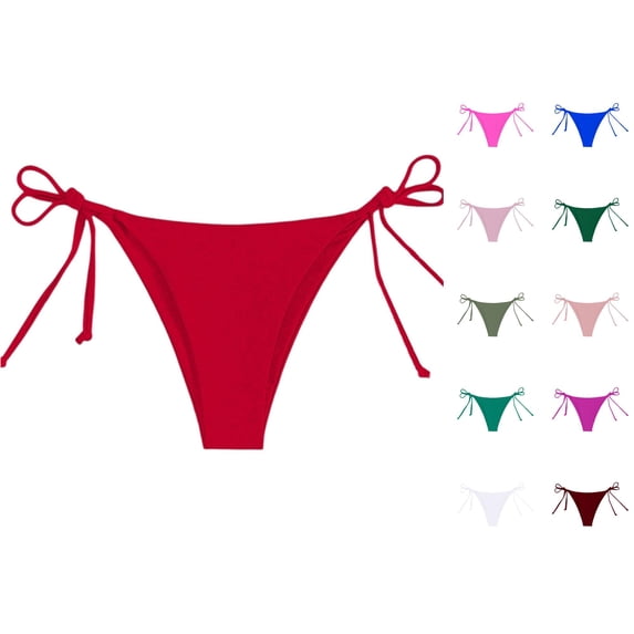 Bathing Suit Bottoms For Women Full Coverage Bikini Bottom Red Mid Rise High Leg Bikini Bottom Women's Bikini Swimsuits