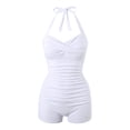 thumbnail image 1 of Bathing Suit Bottoms Women Vintage One Piece Swimsuits with Boyleg Shorts Bathing Suit Tie Neck Backless Swimwear White S, 1 of 6