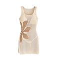 thumbnail image 1 of Bathing Suit Cover Up for Women Crochet Hollow Out Printed Sleeveless Swimsuit Coverup Tank Beach Slipt Dress Beige XXL, 1 of 5