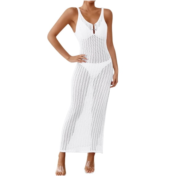 Bathing Suit Cover Up for Women Lightweight Beach Dresses Summer Crochet Hollow Out Sleeveless Swimsuits Coverup
