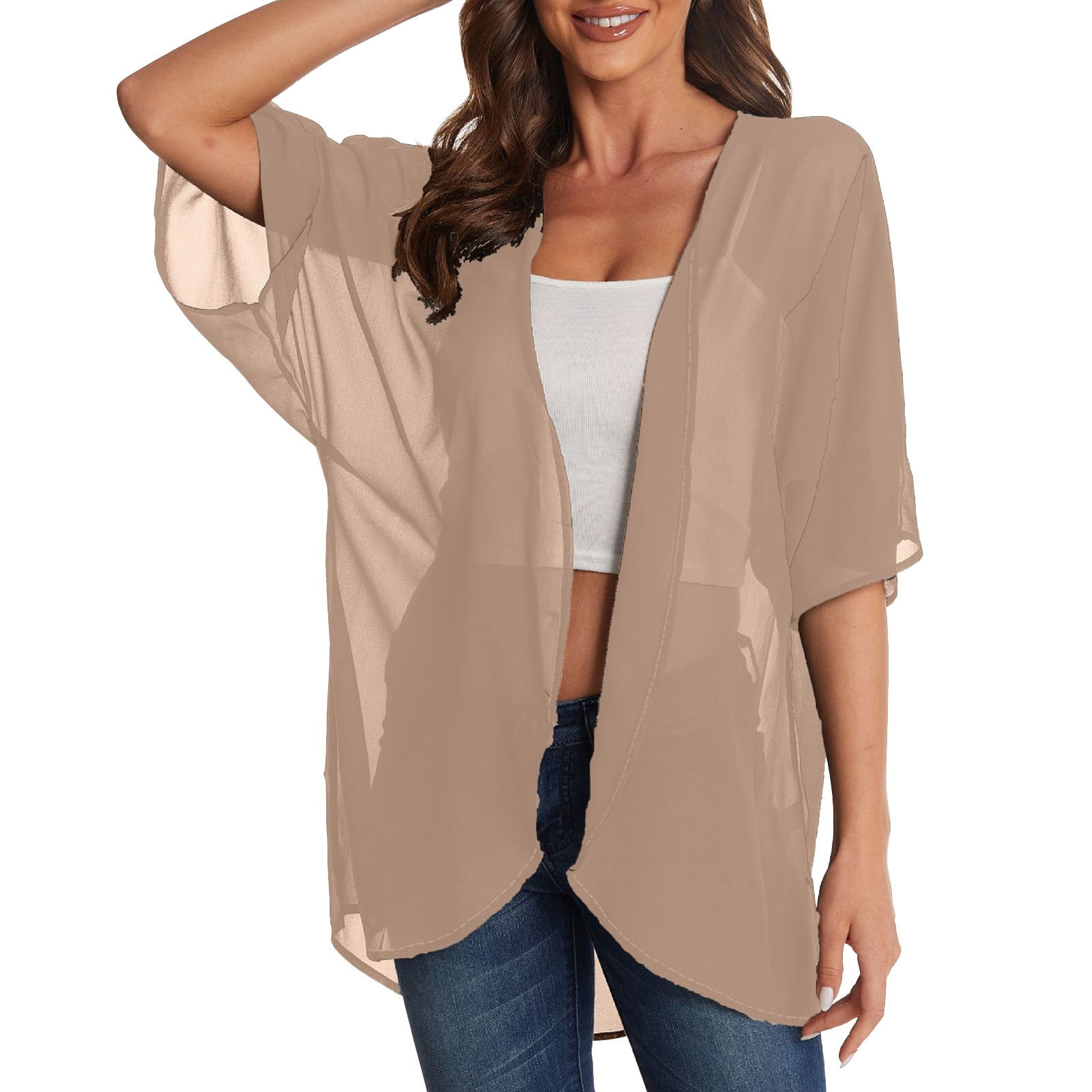 Bathing Suit Cover Up for Women, Solid Color Fashion Chiffon Blouse ...