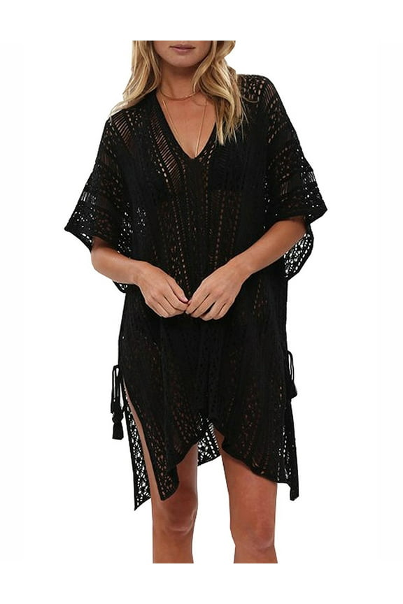 Bathing Suit Cover Up for Women Summer Sexy Hollow Out Seethrough Beach Cover Up Crochet Swimsuit Cover Up with Tassel Shermie