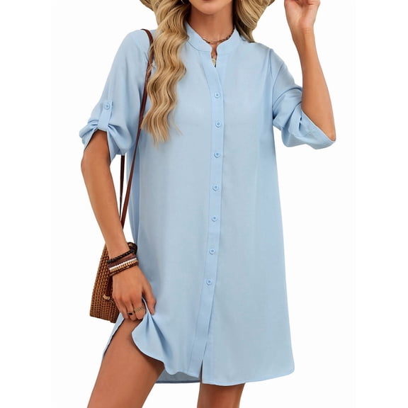 Bathing Suit Cover Up for Women V Neck Button Down Swimsuit Coverup Beach Dress Shirt XL