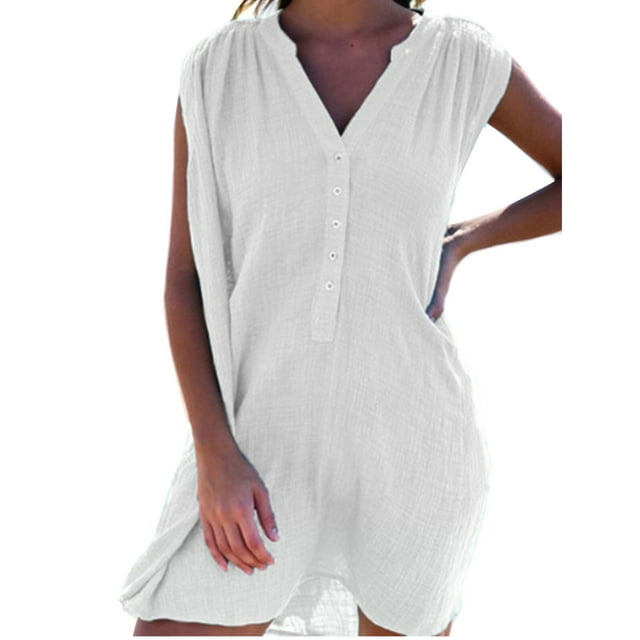 Bathing Suit Cover Up for Women V-Neck Button Up Swimsuit Cover Up ...
