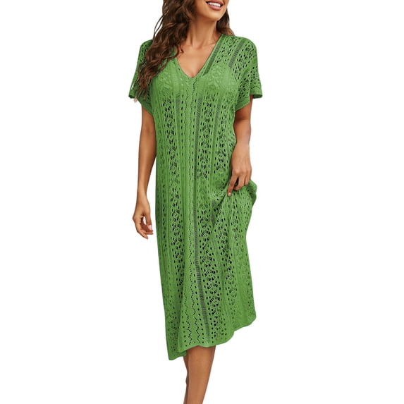 Bathing Suit Cover Up for Women V-Neck Crochet Beach Cover Up Seethrough Swimwear Swimsuit Cover Up Shermie