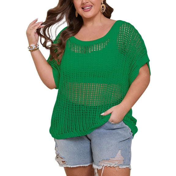 Bathing Suit Cover Ups Swim Cover ups for Plus Women Batwing Sleeves Alsol Lamesa