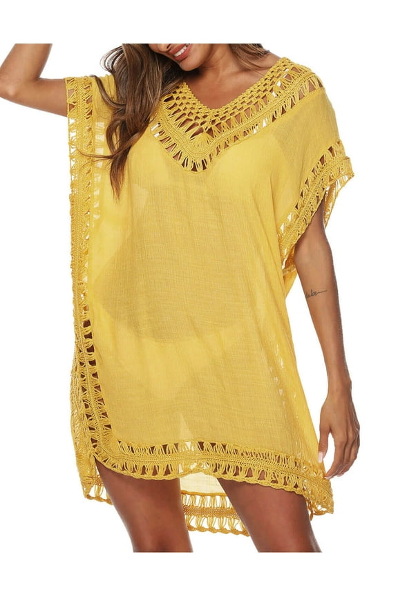 Bathing Suit Cover Ups Swim Cover ups for Plus Women Batwing Sleeves Alsol Lamesa