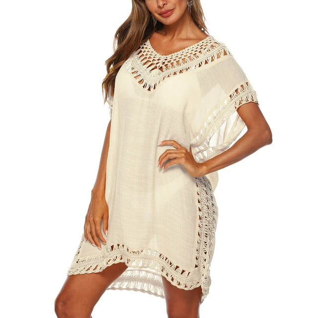 Bathing Suit Cover Ups Swim Cover ups for Plus Women Batwing Sleeves Alsol Lamesa