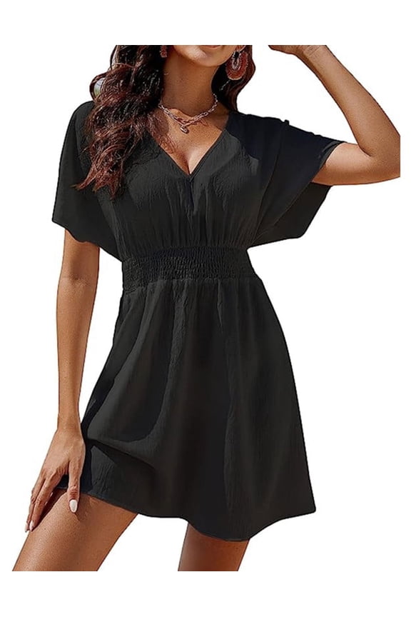Bathing Suit Cover Ups for Women Elegant Solid Color V-Neck Swimsuit Cover Up Wrap Waist Beach Swimwear Coverup Shermie