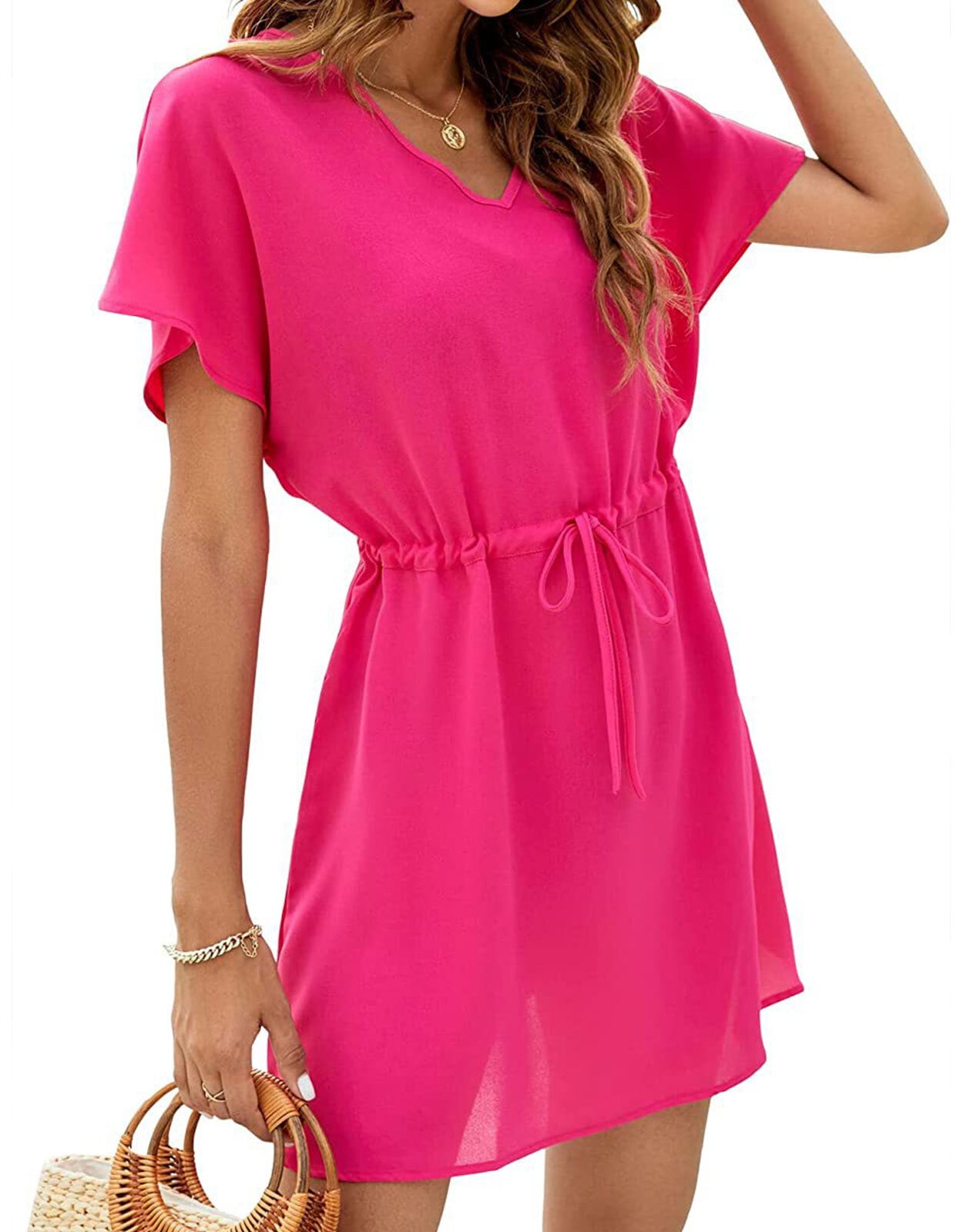 Bathing Suit Cover Ups for Women Elegant Solid Color VNeck Swimsuit